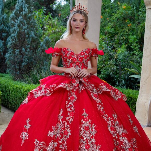 New Formal Quinceanera Gown w/ Floral Applique Details & Beads Embroidery GL3528 - Picture 8 of 15